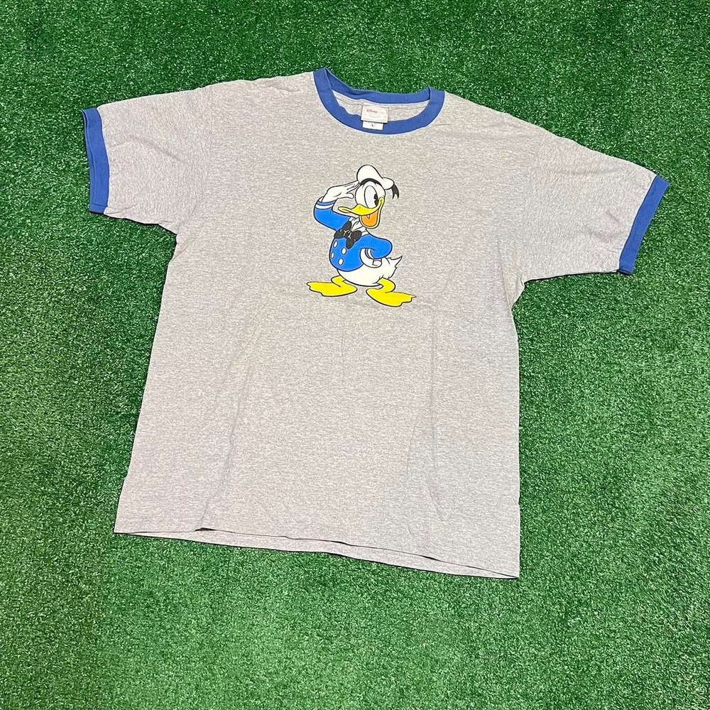 Vintage Disney Donald Duck Ringer Tee Grey Blue 90s Y2K Mens Large